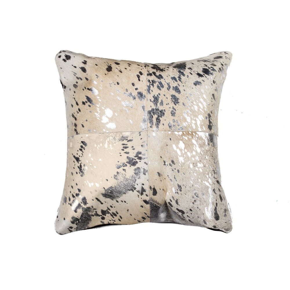 Natural Home Decor Torino Cowhide Pillow | 1-Piece | Grey & silver | 18"x18"